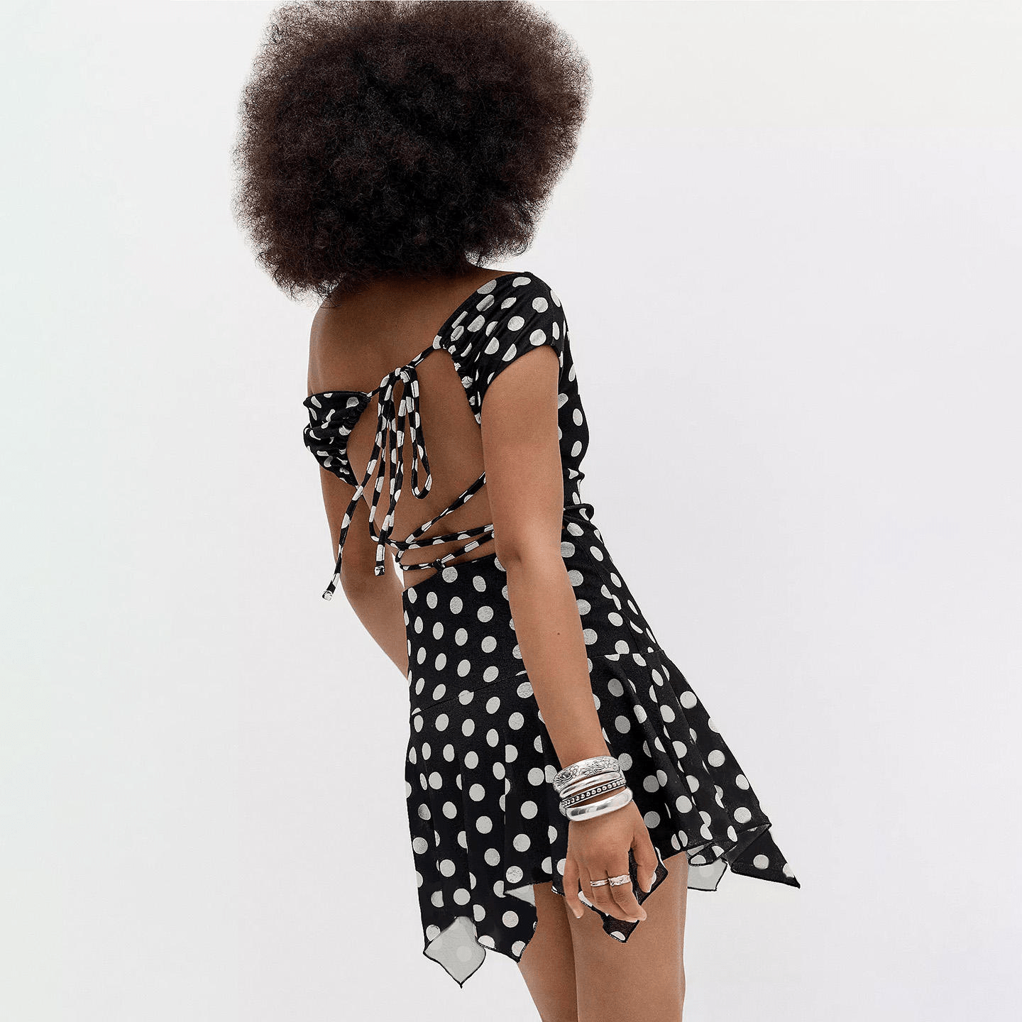 Playful Black & White One - Shoulder Polka Dot Mini Dress - Zeprah