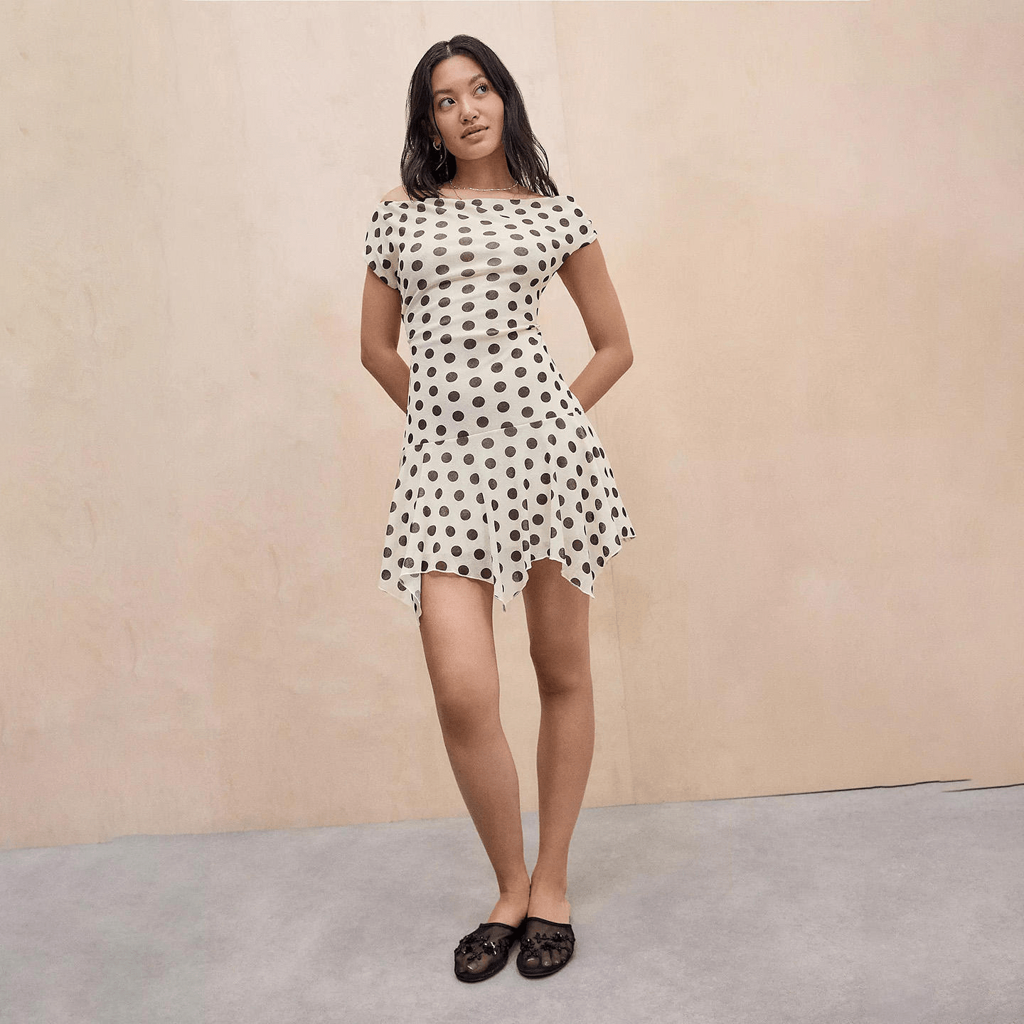 Playful Black & White One - Shoulder Polka Dot Mini Dress - Zeprah