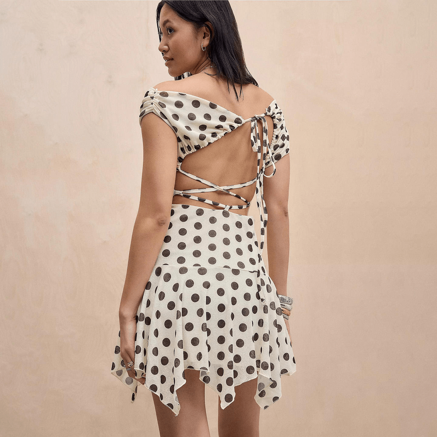 Playful Black & White One - Shoulder Polka Dot Mini Dress - Zeprah