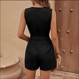 Plunging V - Neck Sleeveless Ribbed Knit Romper - Zeprah