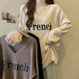 Plus Size 4XL Women's Early Autumn New T-Shirt Lazy V - Neck Loose Long - Sleeve Versatile Casual Mid - Length Fashion Top - Zeprah