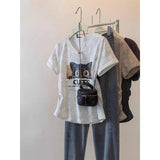 Plus Size 5XL Women's Loose New Short Sleeve Cat Print V - Neck Regular Shoulder T-Shirt Ruched Waist Curved Hem Top - Zeprah