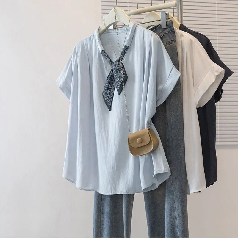 Plus Size Chic Lazy Style French Short - sleeved T-shirt Women's Summer New Outer Wearing Top - Zeprah