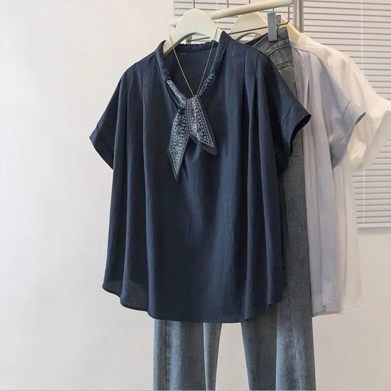 Plus Size Chic Lazy Style French Short - sleeved T-shirt Women's Summer New Outer Wearing Top - Zeprah
