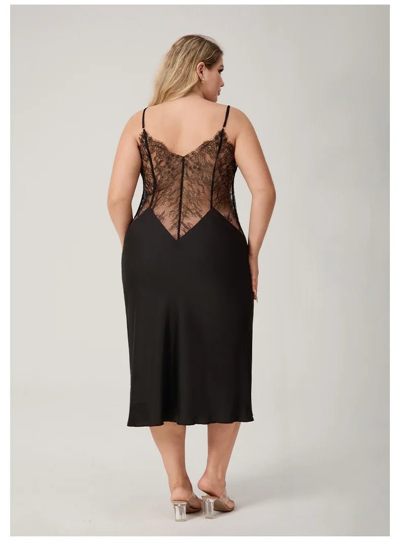 Plus - size European - American Style Ultra - thin Pajamas Women's Summer Satin Chiffon Sexy Nightgown - Zeprah