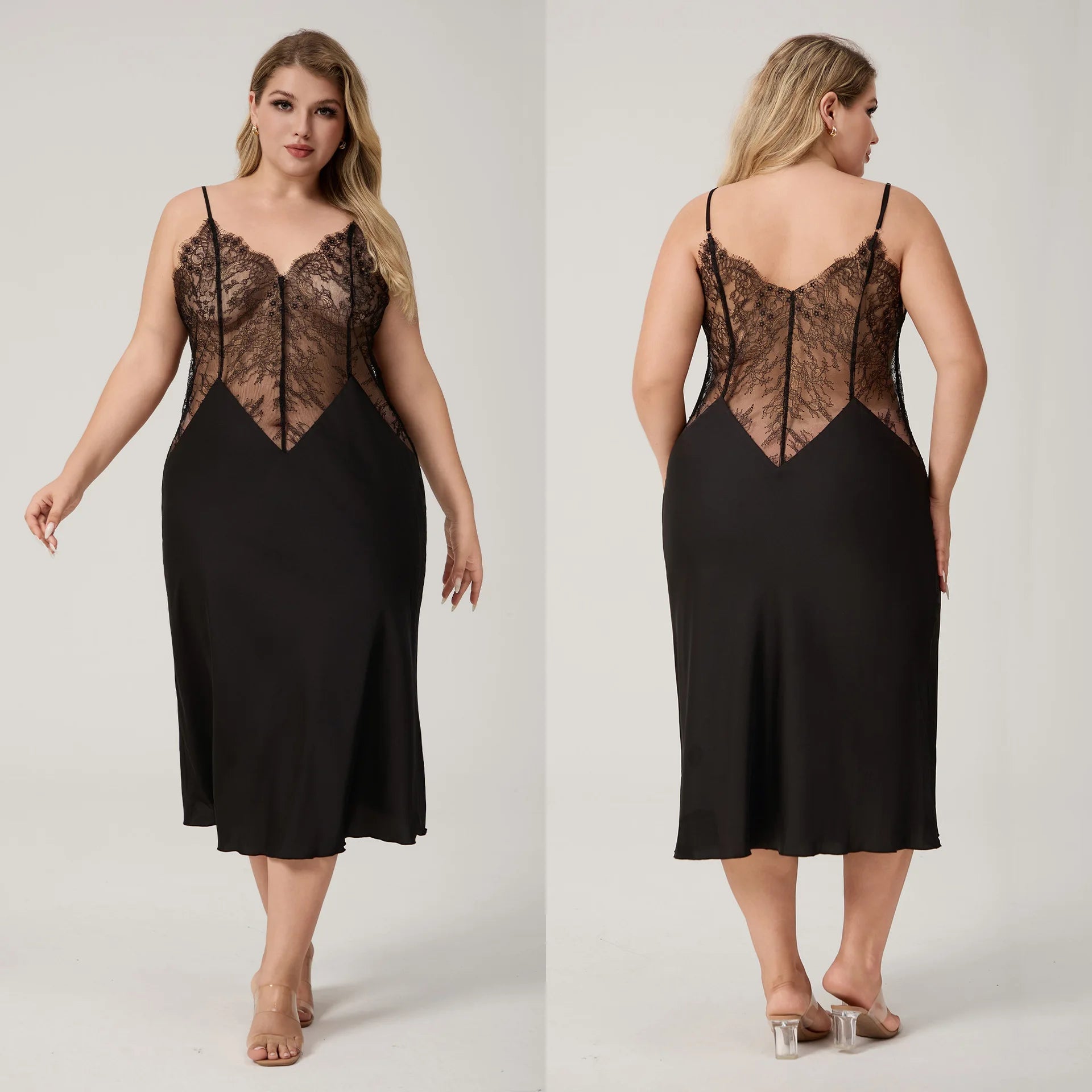 Plus - size European - American Style Ultra - thin Pajamas Women's Summer Satin Chiffon Sexy Nightgown - Zeprah