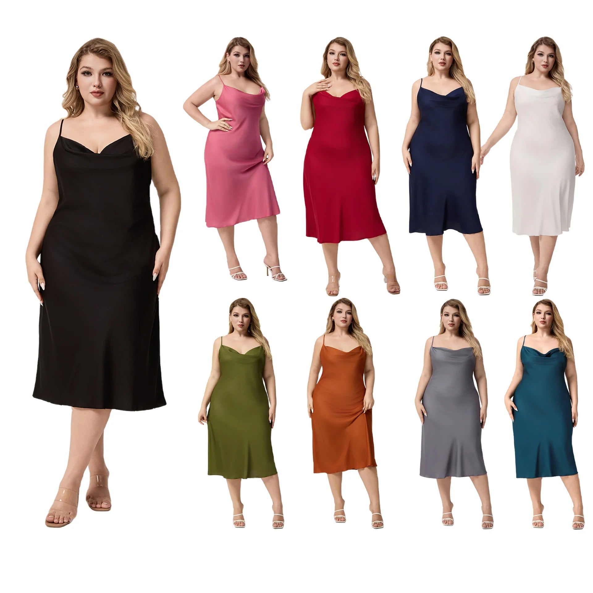 Plus - size Satin Nightgown Women's Summer One - piece High Collar Loose Homewear Pajamas Knee Length - Zeprah