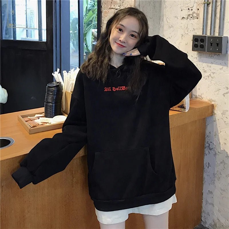 Plus Size Women's Fleece - Lined Hoodie Loose Fit Trendy Unique Design Lazy Korean Casual Sweatshirt - Zeprah