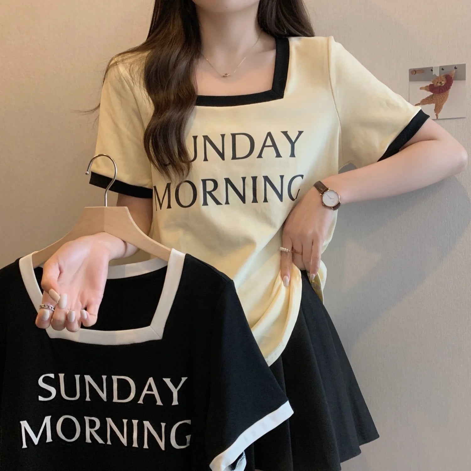 Plus Size Women's Square Collar Shoulder Short - sleeved T-shirt Women's Summer Design T-shirt - Zeprah