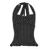 Polka Dot Color Block Halter Neck Tank Top with Sweet Lace Hem Eco - Friendly Breathable Woven Fabric Fresh Minimalist Style - Zeprah