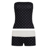 Polka Dot Two - Piece Set Sleeveless Bustier Top Knee Short Knitting Stretch Leggings Summer Sexy Regular Eco - Friendly Breathable - Zeprah