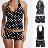 Polka Dot Women's Summer Two - Piece Casual Knit Set with Above Knee Skinny Shorts Halter Tie Top Eco - Friendly Breathable Fabric - Zeprah