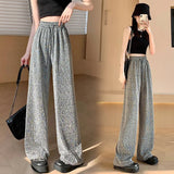 Popular Bottoms Casual Comfortable Heat Transfer Rhinestones Trousers Lightweight Wide - Leg Trousers - Zeprah