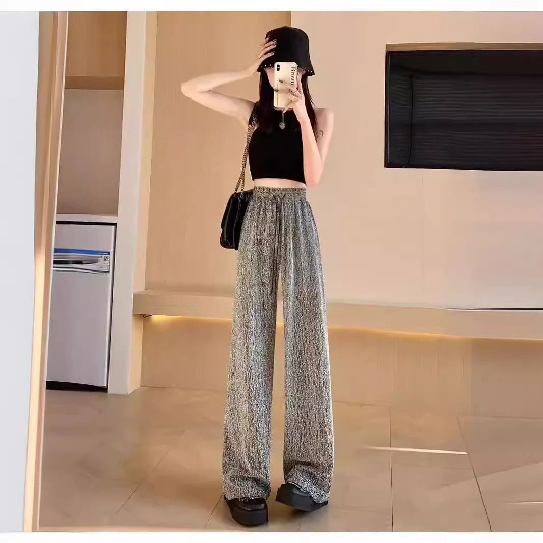 Popular Bottoms Casual Comfortable Heat Transfer Rhinestones Trousers Lightweight Wide - Leg Trousers - Zeprah