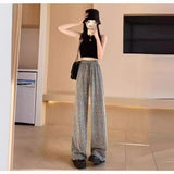 Popular Bottoms Casual Comfortable Heat Transfer Rhinestones Trousers Lightweight Wide - Leg Trousers - Zeprah