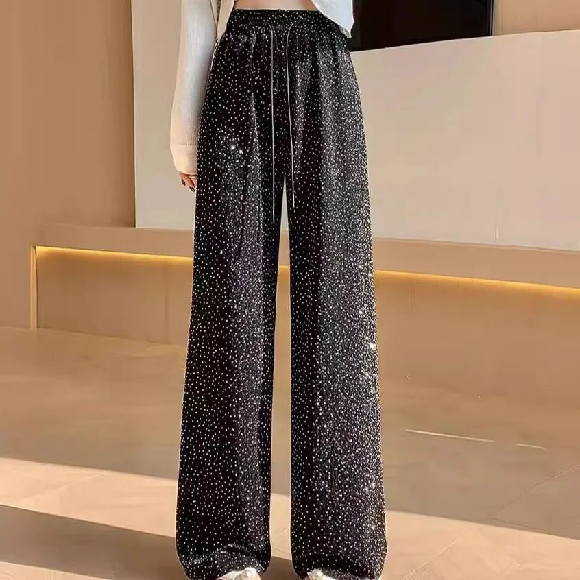 Popular Bottoms Casual Comfortable Heat Transfer Rhinestones Trousers Lightweight Wide - Leg Trousers - Zeprah