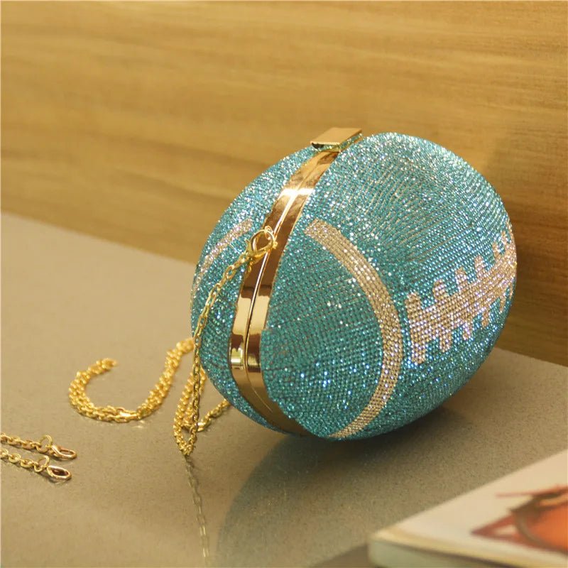 Popular New Trending Funny Football Purses Handbags for Women Luxury Bling Rhinestone Clutch Handbag Evening Bags - Zeprah