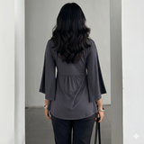 Premium Custom Logo Women's T-Shirt - Sexy Solid Color V - Neck Flare Sleeve Corset Top - Loose Fit Long Sleeve Blouse OEM (All Seasons) - Zeprah