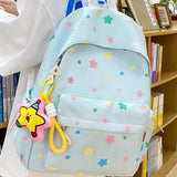 Preppy Style Oxford Backpack Unisex Middle School Ins Style Girly Heart Star Design Large Capacity Simple Versatile Students Bag - Zeprah