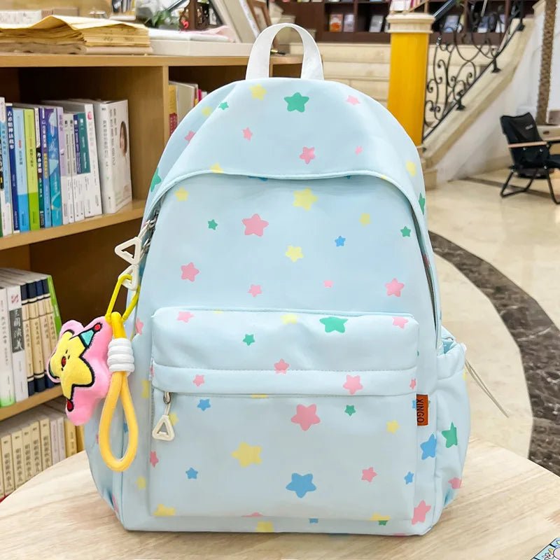 Preppy Style Oxford Backpack Unisex Middle School Ins Style Girly Heart Star Design Large Capacity Simple Versatile Students Bag - Zeprah