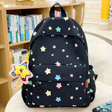Preppy Style Oxford Backpack Unisex Middle School Ins Style Girly Heart Star Design Large Capacity Simple Versatile Students Bag - Zeprah