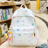 Preppy Style Oxford Backpack Unisex Middle School Ins Style Girly Heart Star Design Large Capacity Simple Versatile Students Bag - Zeprah