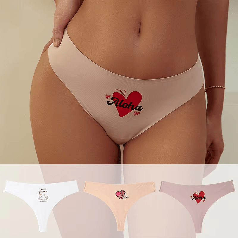 Printed Heart Graphic Thong Set – Seamless Design - Zeprah