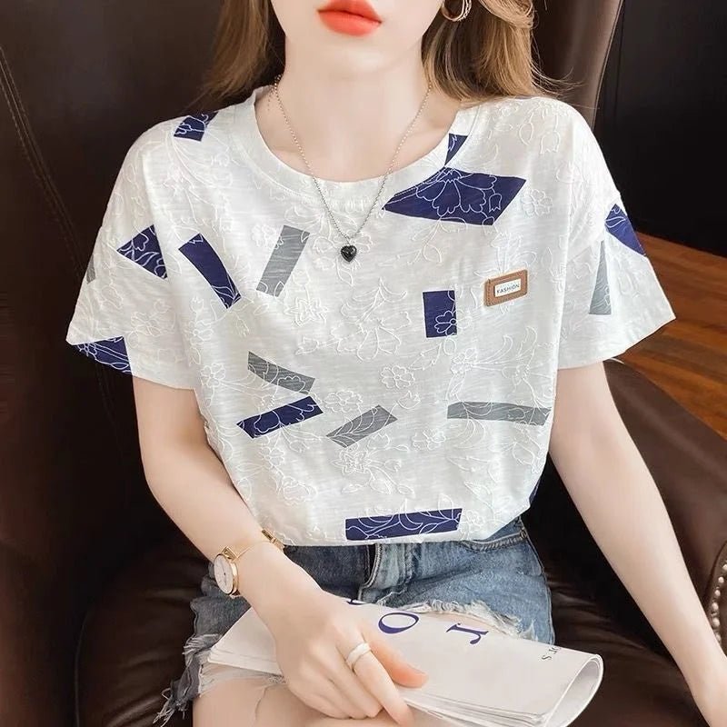 Printed Tops for Women Classic Fashionable Women's Clothing Loose Short Sleeve T-shirt - Zeprah