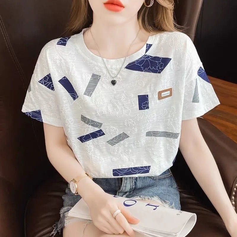 Printed Tops for Women Classic Fashionable Women's Clothing Loose Short Sleeve T-shirt - Zeprah