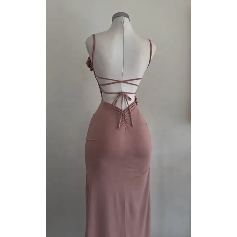 Pure Desire Backless Three - dimensional Flower Sling Dress New Women's Summer Niche Design Waist Hip Tube - length Dress - Zeprah