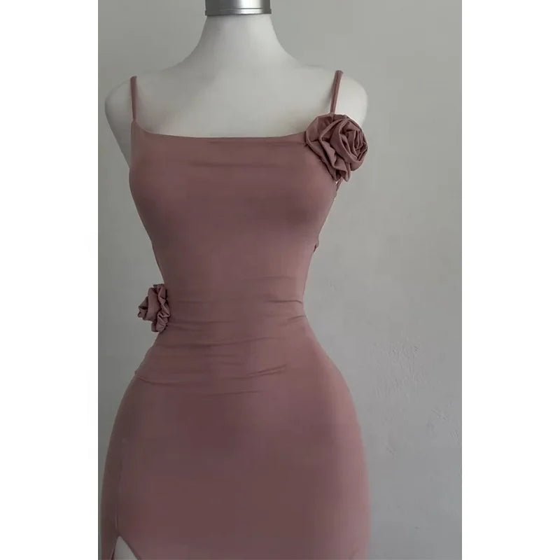 Pure Desire Backless Three - dimensional Flower Sling Dress New Women's Summer Niche Design Waist Hip Tube - length Dress - Zeprah