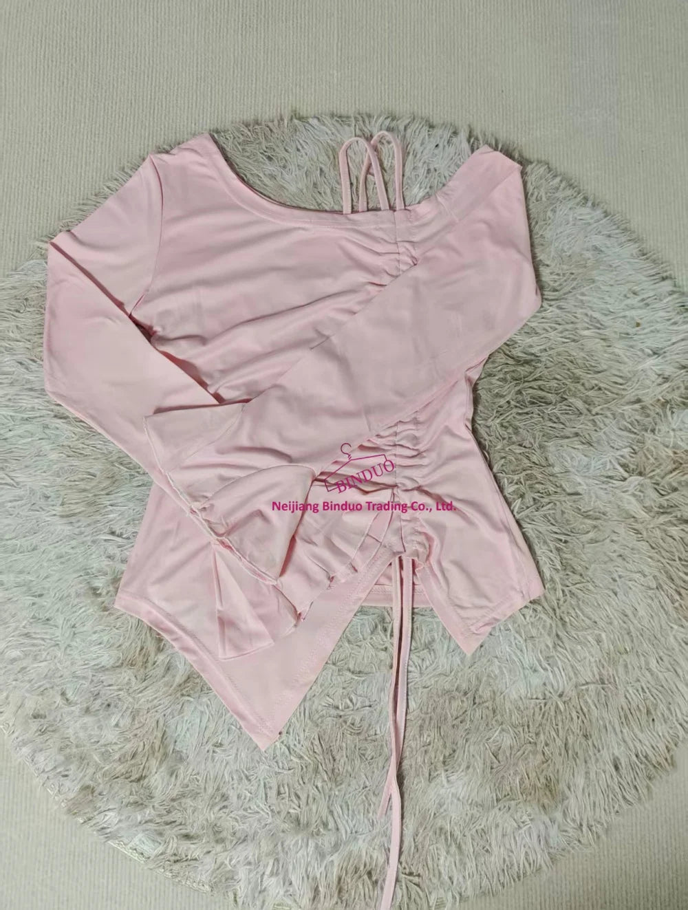 Pure Desire Irregular Fashion Hot Girl Tight Top Women's Spring and Autumn Lotus Leaf Sleeve Waist Shoulder Base Shirt - Zeprah