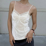 Push up Bust Enhancing Breathable Eco - Friendly Casual Camisole Solid Color Ruffled Lace Trim Velvet Tank Top - Zeprah