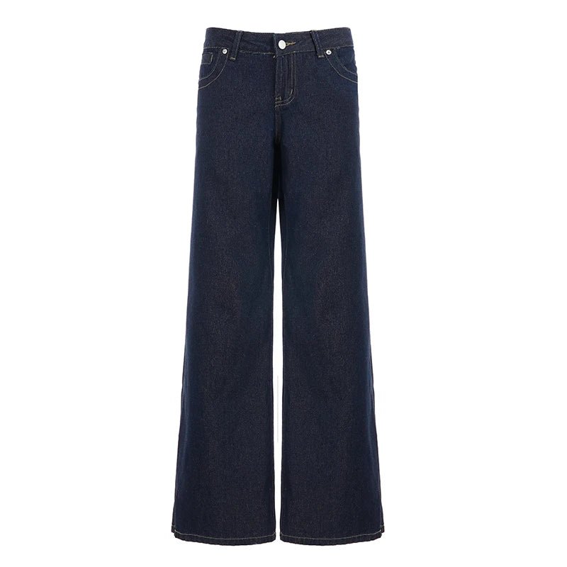 Raw Denim Solid Formal Breathable Eco - Friendly Jeans Mid Rise Relaxed Straight Leg Pants Vintage Wash - Zeprah