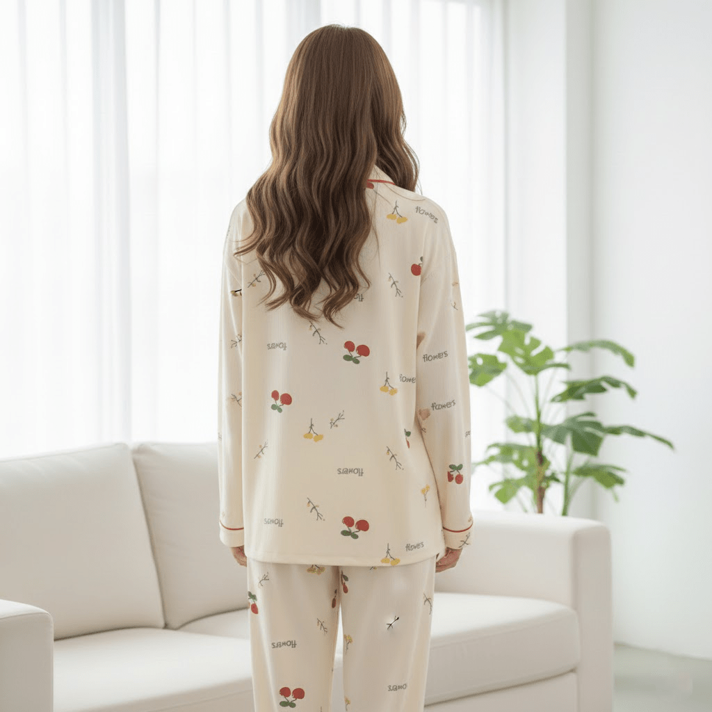 Relaxed Fit Fruit Print Button - Down Pajama Set - Zeprah