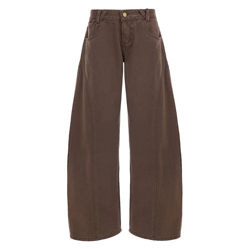 Relaxed Fit Jeans Women Curved Hem Washed Denim Pants Slimming High Waisted Casual Basic Solid - Zeprah