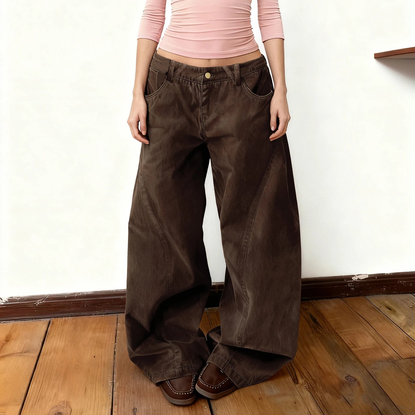 Relaxed Fit Jeans Women Curved Hem Washed Denim Pants Slimming High Waisted Casual Basic Solid - Zeprah