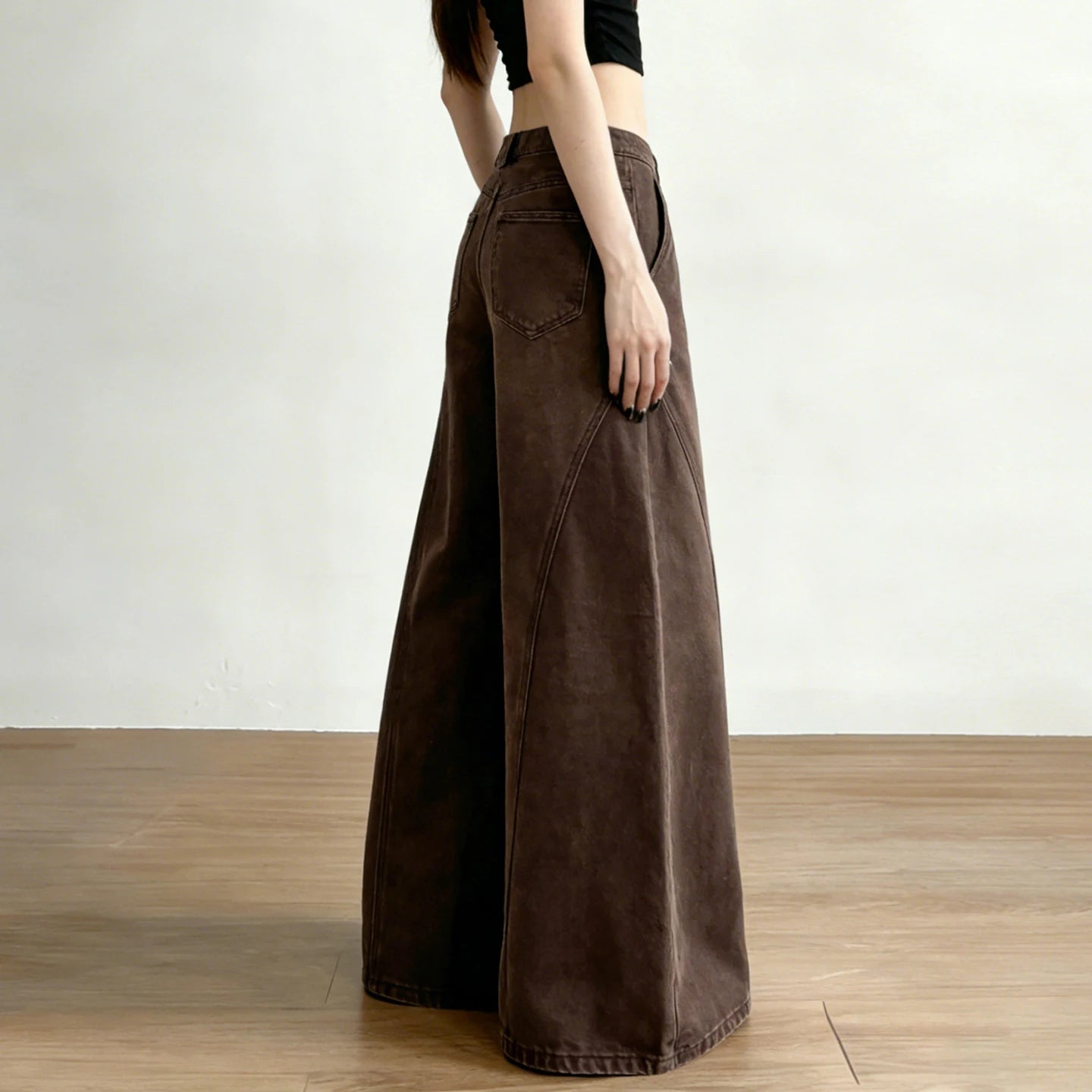 Relaxed Fit Jeans Women Curved Hem Washed Denim Pants Slimming High Waisted Casual Basic Solid - Zeprah