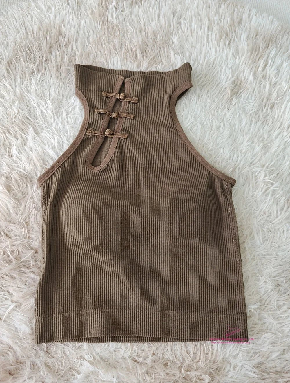 Retro Buckle Cheongsam Style Half - turtleneck Sleeveless Vest Crop Top Women's tank - Zeprah