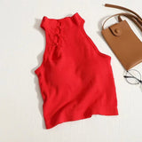 Retro Buckle Cheongsam Style Half - turtleneck Sleeveless Vest Crop Top Women's tank - Zeprah