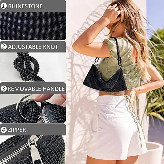 Rhinestone Purse for Women Evening Bag Sparkly Hobo Bag for Vacation Evening Bag - Zeprah