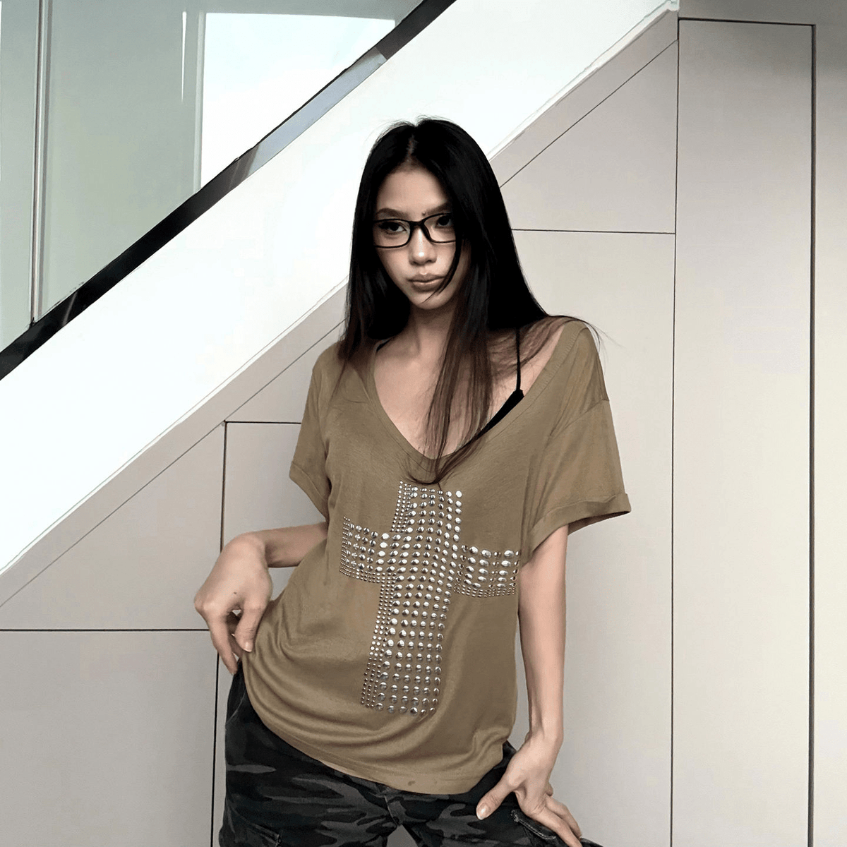 Ribbed Knit Puff Sleeve Square Neck Top with Lace Trim - Zeprah