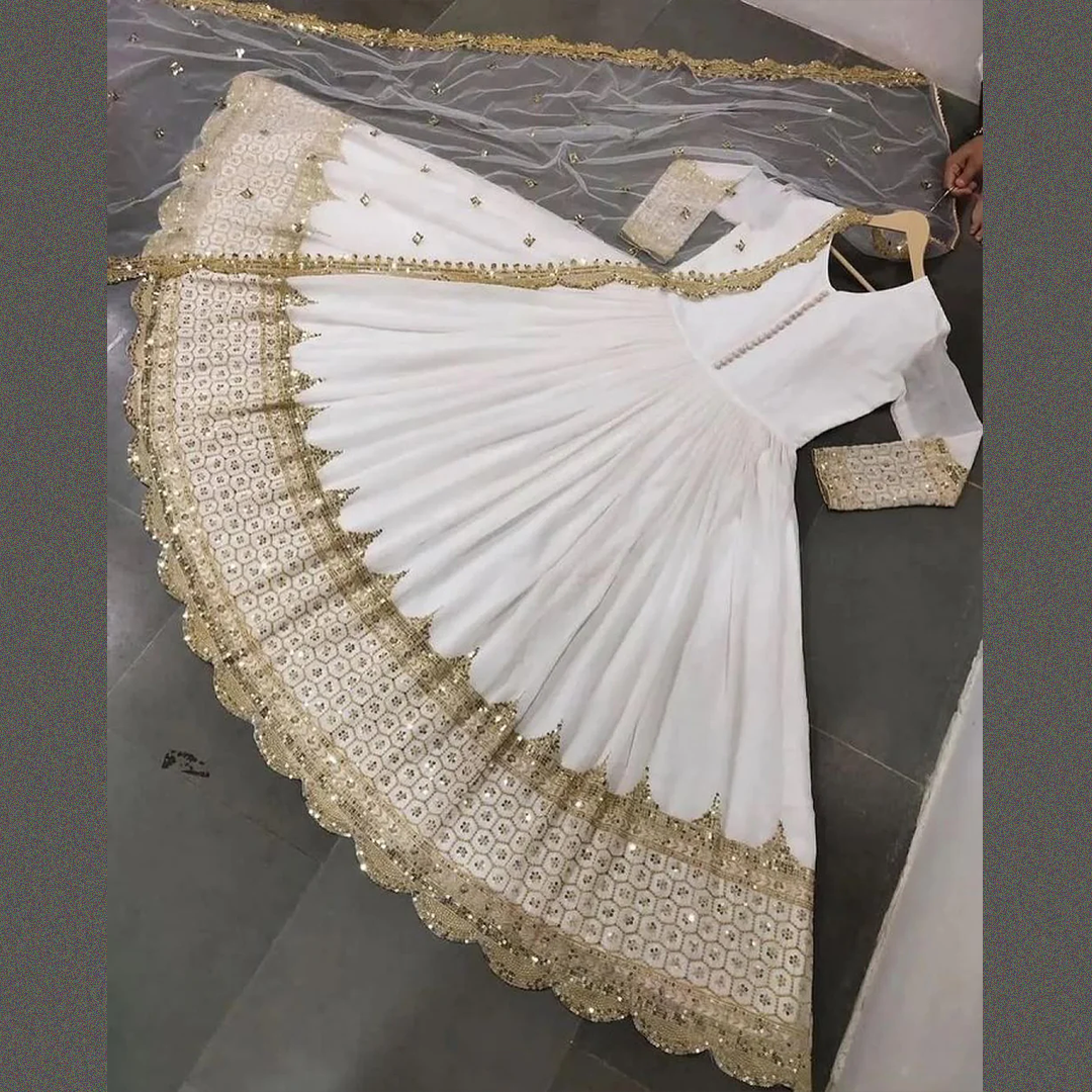 3 pc sequence Embroidery long Chiffon Maxi