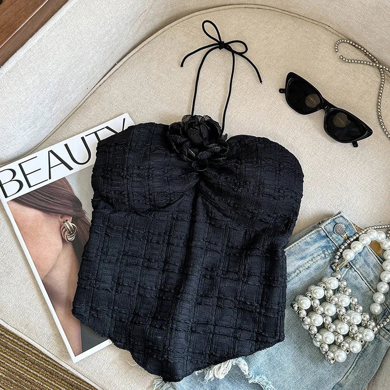 Rose Cropped Top Summer Basic tank Top Popular Women's Tanks Camis - Zeprah