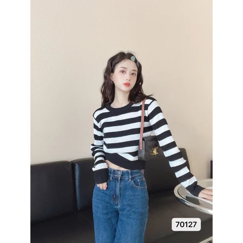 Round Neck Base Sweater Knitted Long - sleeved Top Slim - fit Long Sleeve Short Top - Zeprah