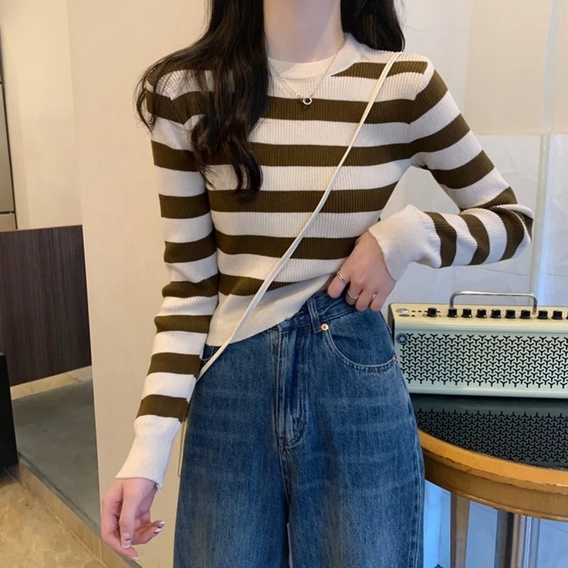 Round Neck Base Sweater Knitted Long - sleeved Top Slim - fit Long Sleeve Short Top - Zeprah