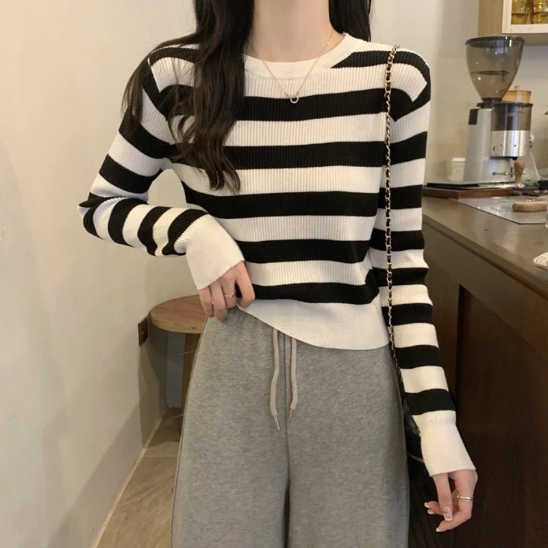 Round Neck Base Sweater Knitted Long - sleeved Top Slim - fit Long Sleeve Short Top - Zeprah