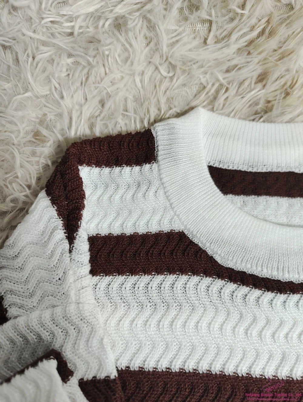 Round Neck Knit Sweater Streak Long - sleeved Top Loose - fit Long Sleeve Short Top - Zeprah