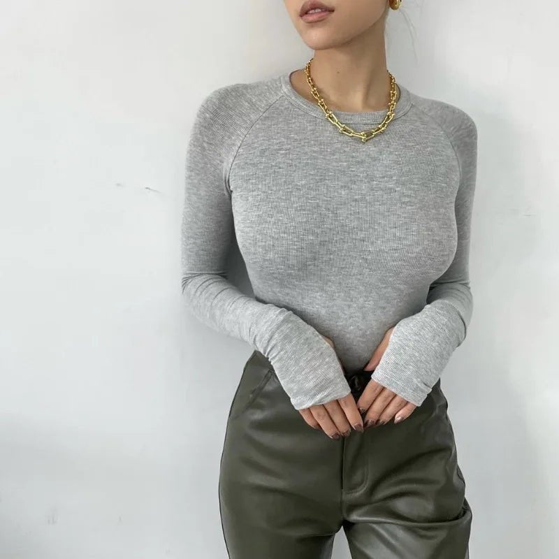 Round Neck Pullover Bodysuit Slim - fit One - piece T-shirt Best Sale Crotch Top - Zeprah