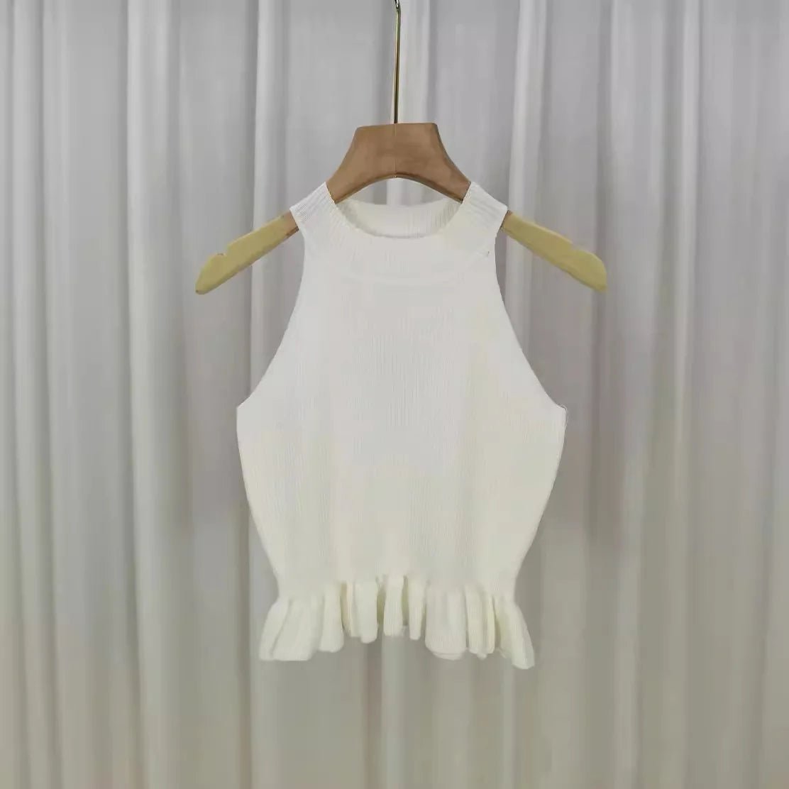 Round Neck Tank Top for Women Knitted Camisole Flounce Going Out Tops - Zeprah